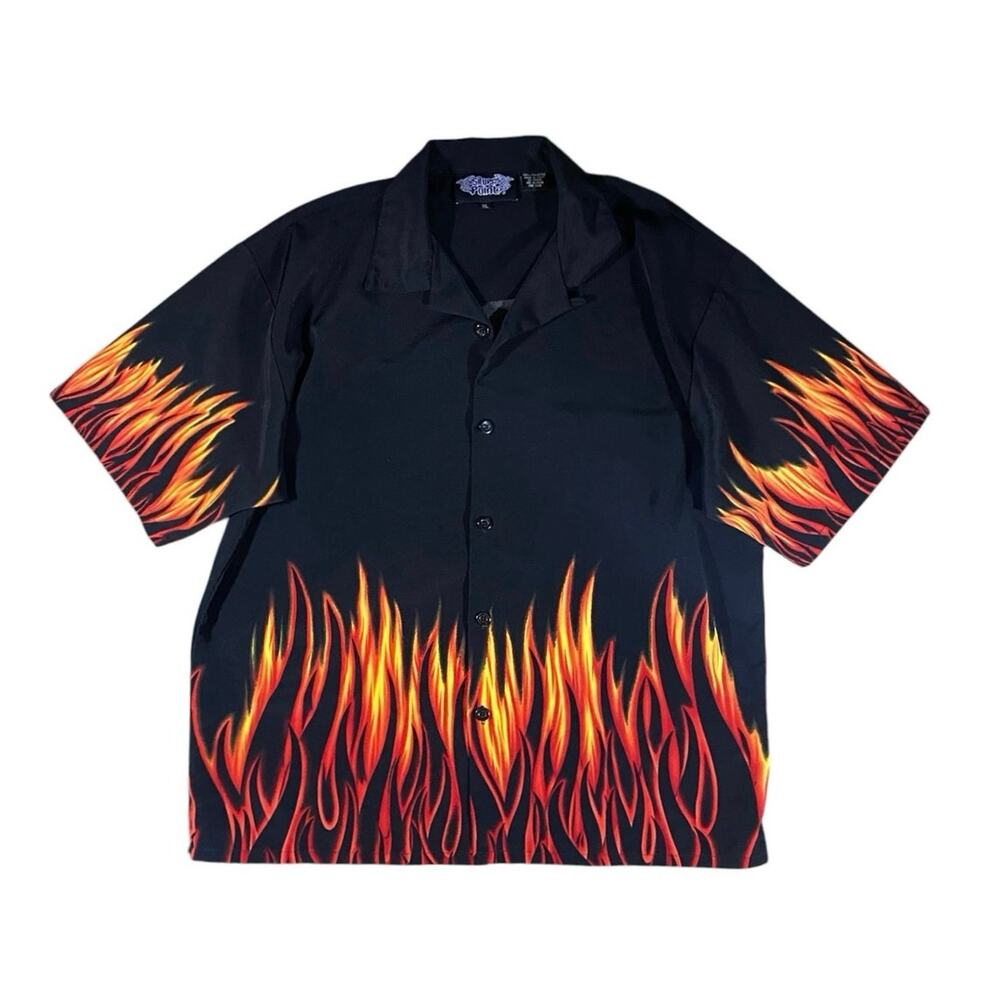 Vintage SilverPoint Flames Casual Button Tee - XL